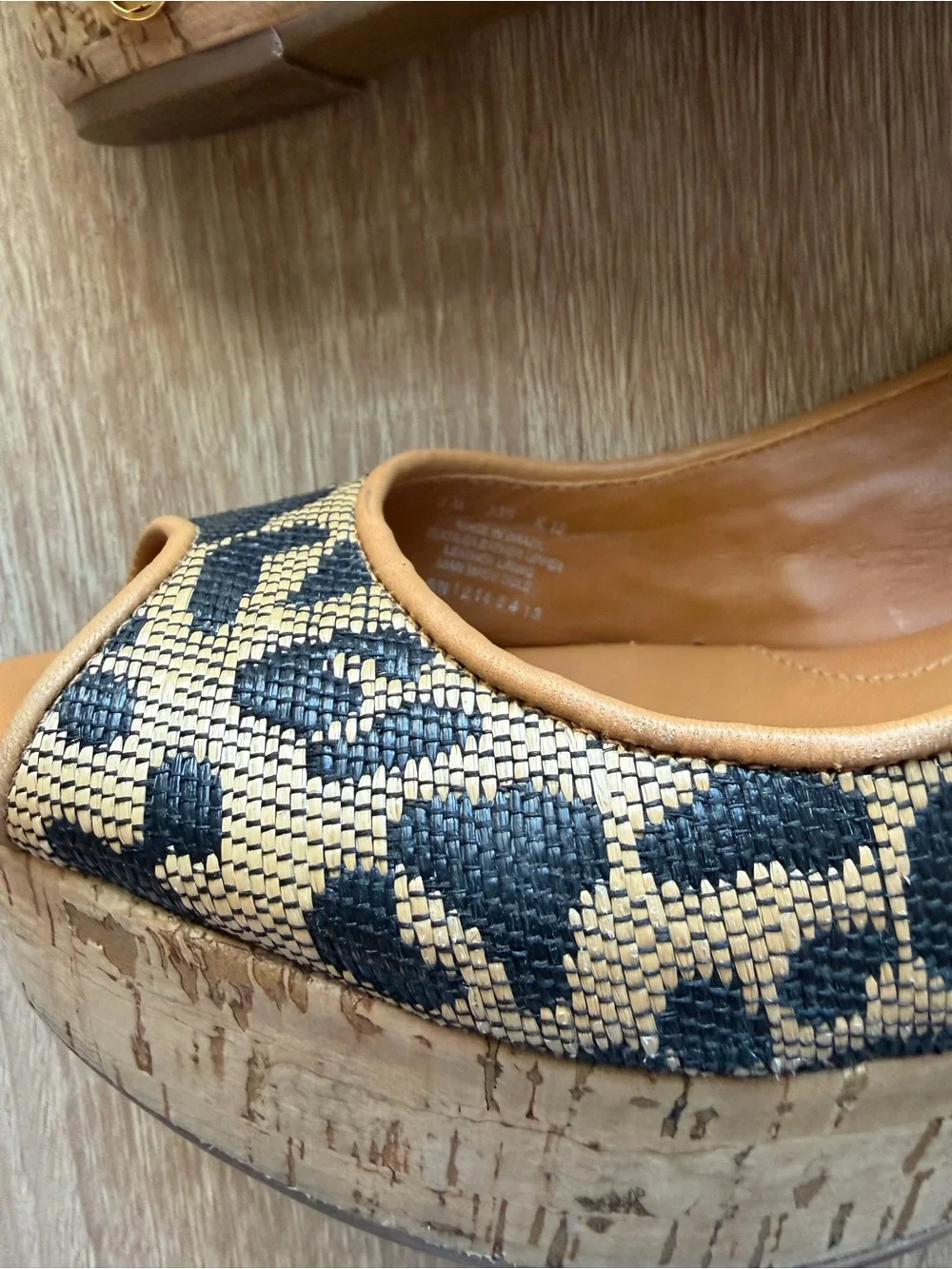 Tory Burch Tan & Black Leopard Wedge Cork Wedge Platform Sling-backs Sz 8
